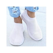 SIMANLAN Slip On Sneakers Women White Fashion Shoes Wide Width Mesh Knit Walking Non Slip Shoes White 7