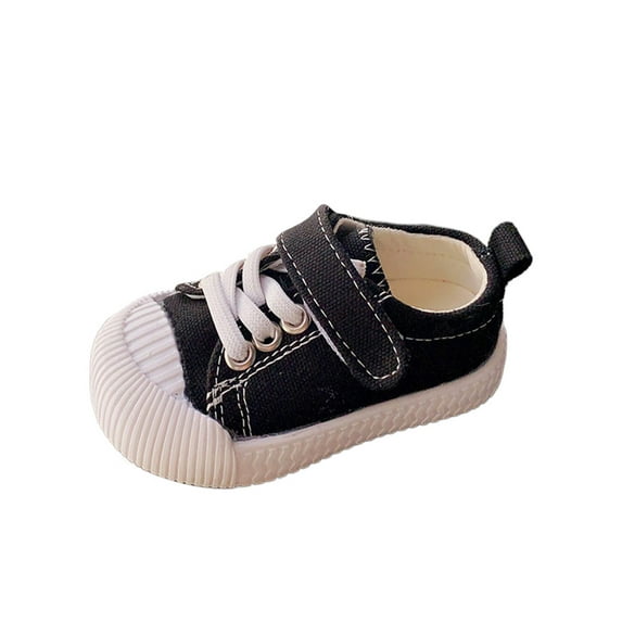 SIMANLAN Toddler Canvas Sneakers Comfort Walking Shoes First Walker Flats School Lightweight Casual Sneaker Sport Non-slip Black 7C