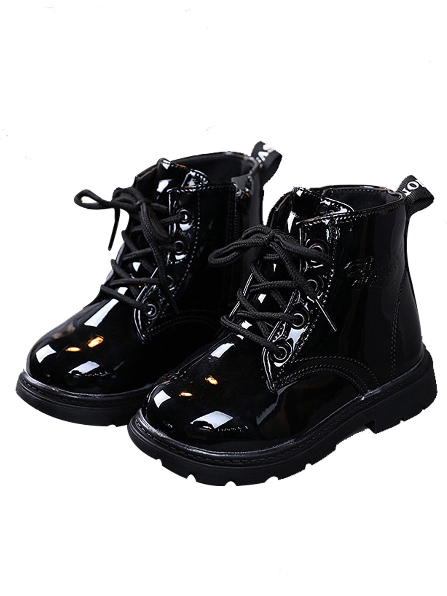 SIMANLAN Toddler Girls Boys Combat Boots Waterproof PU Leather Black