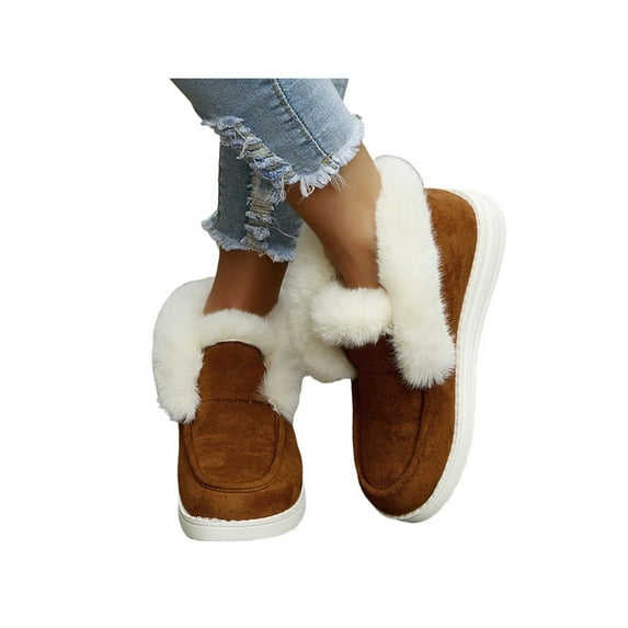 SIMANLAN Winter Shoes for Womens Boots Wide Width With Plush Liend Non Slip On Warm Furry Ankle Booties Ladies Brown US 9