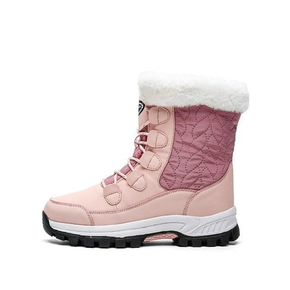 SIMANLAN Winter Snow Boots for Women Mid-Calf Snow Shoes Waterproof Hiking Boots Warm Outdoor Boots Pink 5.5