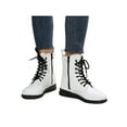 thumbnail image 1 of SIMANLAN Women Ankle Boots Winter Non Slip Lace Up Leather Shoes Work Short Booties for Ladies White 9, 1 of 10