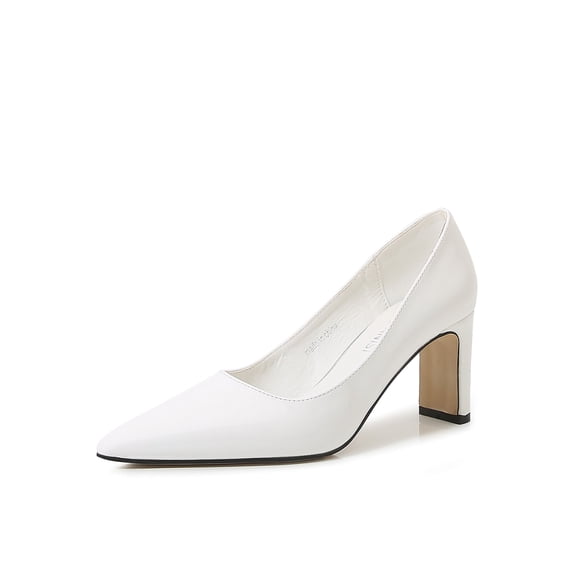 SIMANLAN Women Comfort Pointed Toe Heeled Pump Casual Non-slip Pumps Ladies Fashion Chunky High Heels White 6