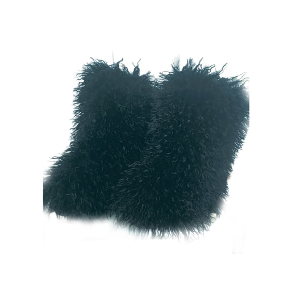 SIMANLAN Women Cozy Fuzzy Snow Boots Breathable Fashion Winter Warm Shoes Casual Furry Mid Calf Boot Black 7.5