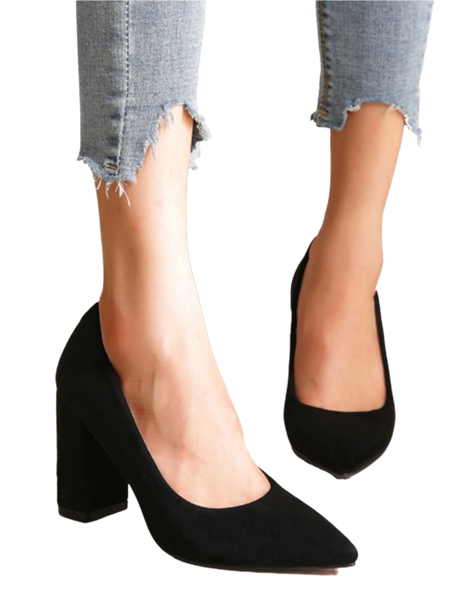 SIMANLAN Women Dress Shoes Block Heel Pumps Slip On High Heels Womens