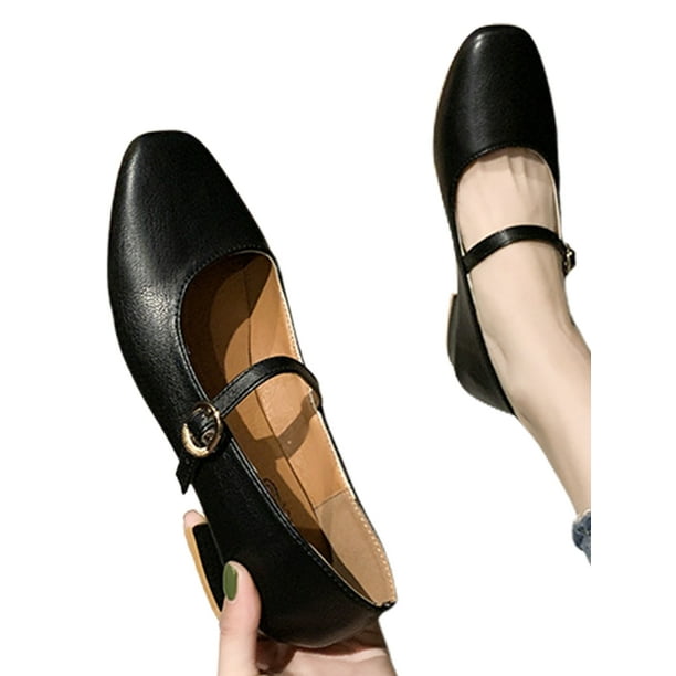 SIMANLAN Women Mary Jane Square Toe Dress Shoes Low Heel Flats Womens
