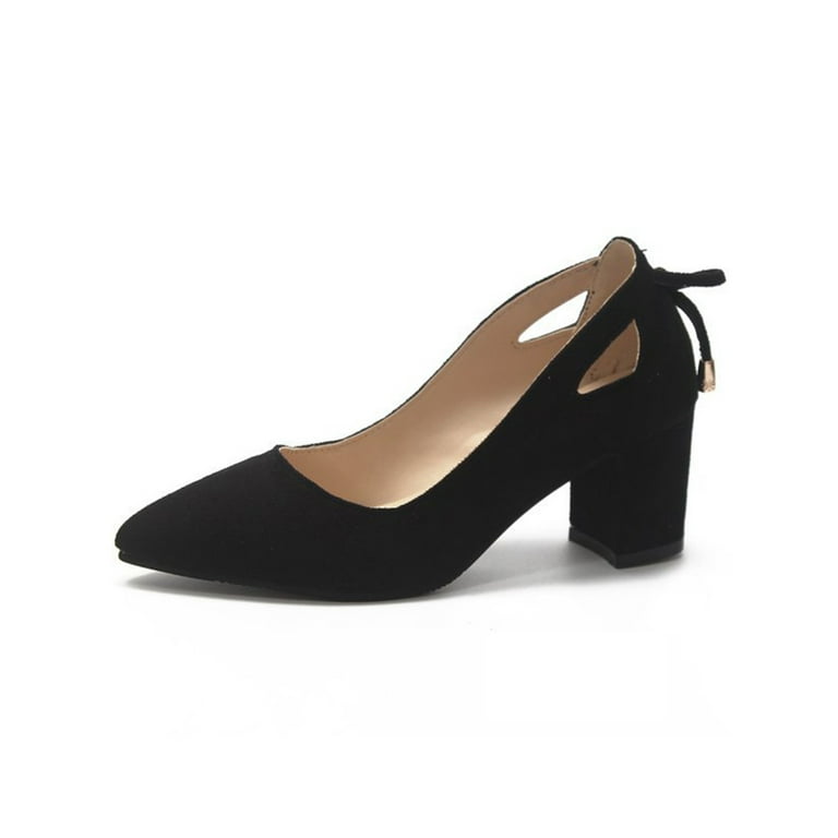 SIMANLAN Women Office Pumps Round Toe Slip on Block Heel Dress