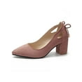 thumbnail image 1 of SIMANLAN Women Office Pumps Round Toe Slip-on Block Heel Dress Shoes Pink 7.5, 1 of 6