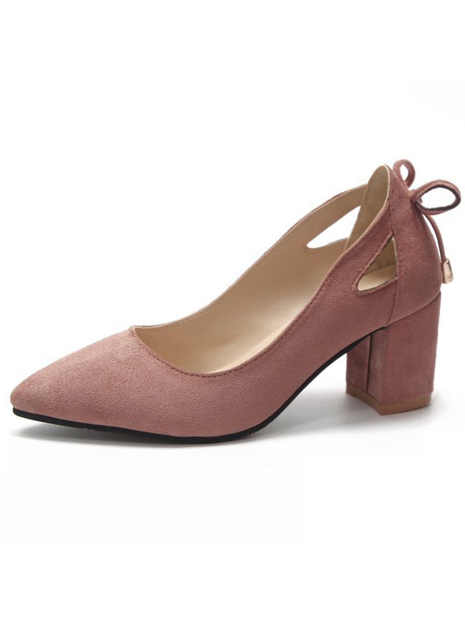 SIMANLAN Women Office Pumps Round Toe Slip-on Block Heel Dress Shoes ...