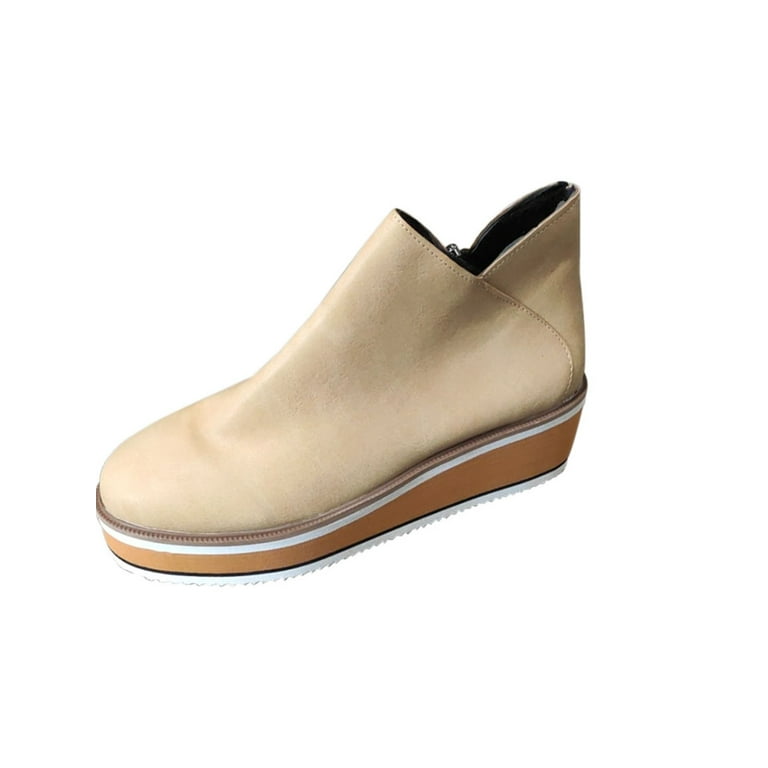 SIMANLAN Women Slip On Platform Suede Loafers High Heel Wedge Moccasins Walking Sneakers Apricot US 8