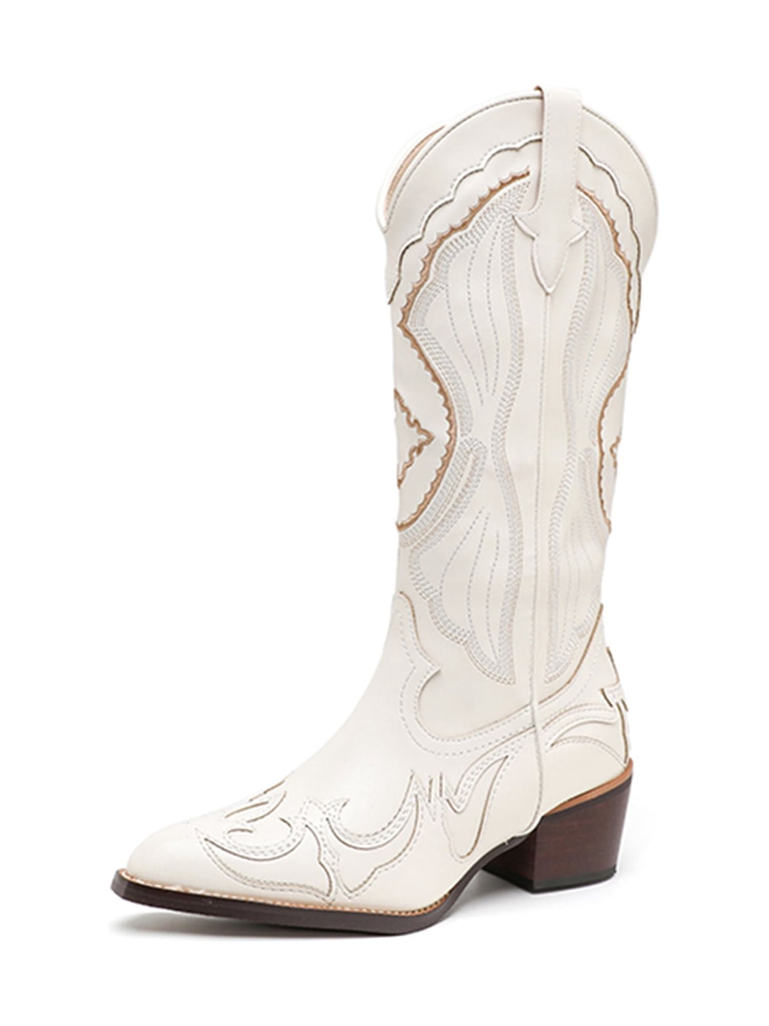 SIMANLAN Women Western Boots WideCalf Cowgirl Cowboy Boots Pointed Toe