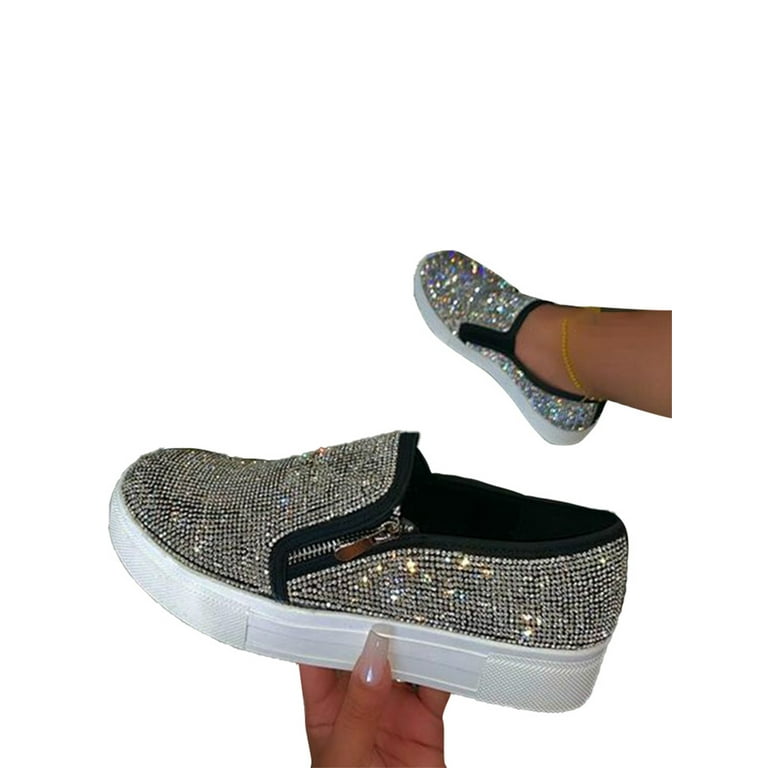 Slip On Women's Sneakers With Rhinestones Luxur Womens Shoes