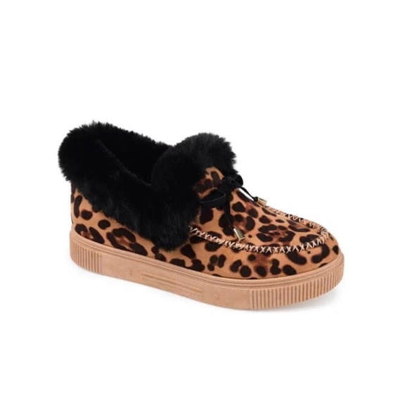SIMANLAN Women's Moccasin Slippers Fuzzy House Slipper Home Warm Indoor Outdoor Slip On Flats Shoes Leopard Print 6