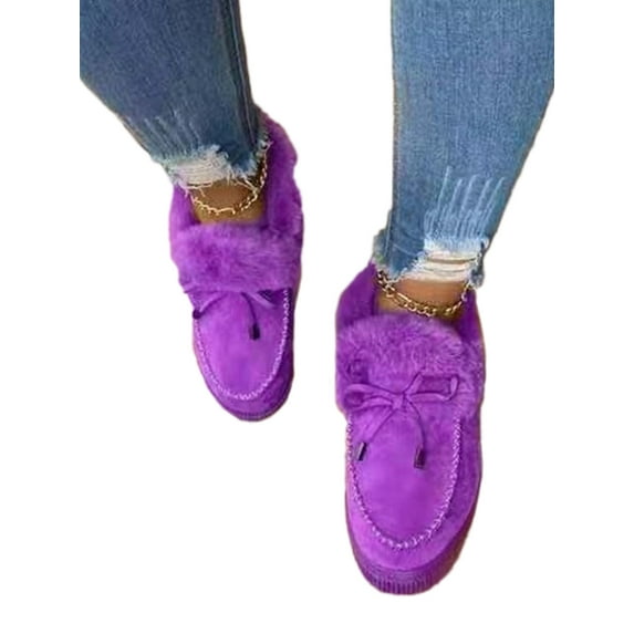 SIMANLAN Women's Moccasin Slippers Fuzzy House Slipper Home Warm Indoor Outdoor Slip On Flats Shoes Purple 5