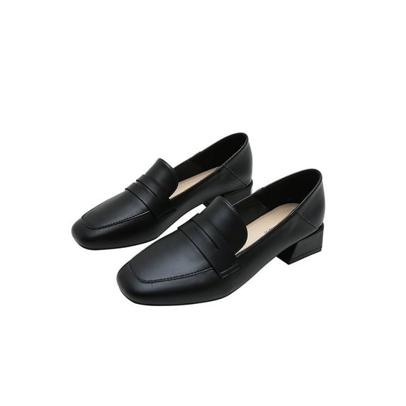 SIMANLAN Women's Slip On Block Heel Loafers Leather Chunky Shoes Black 8.5