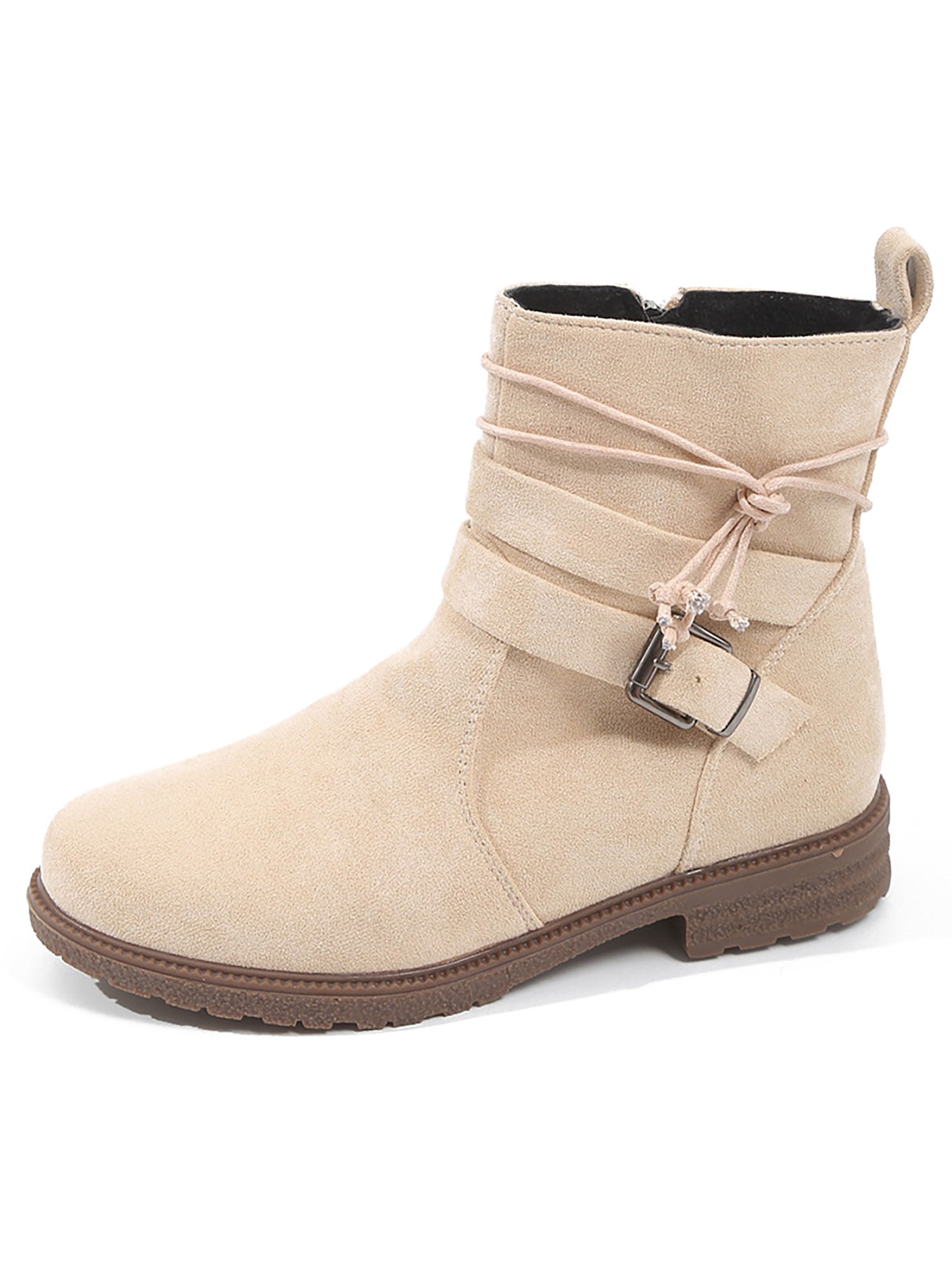 SIMANLAN Womens Ankle Boots Buckle Strap Short Boot Side Zip Booties