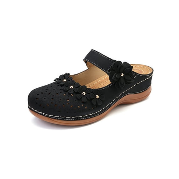 SIMANLAN Womens Casual Shoes Closed Toe Slides Summer Wedge Sandals Ladies Fashion Slide Slippers Women Slip On Black 10