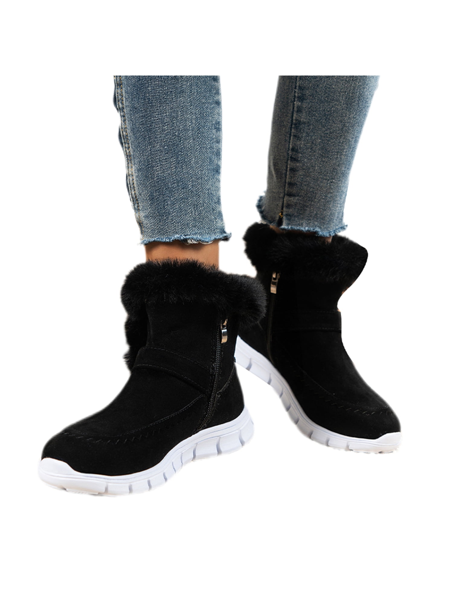 King Ma Women's Faux Fur Tassel Winter Snow Boot Suede Flat Ankle Boots - Product Details - Foto 8