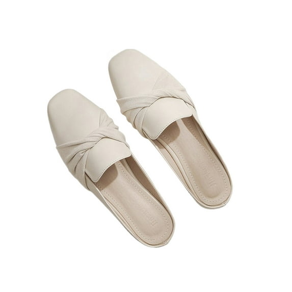 SIMANLAN Womens Closed Toe Mules Flat Shoes Casual Slip On Loafers Apricot Size 7