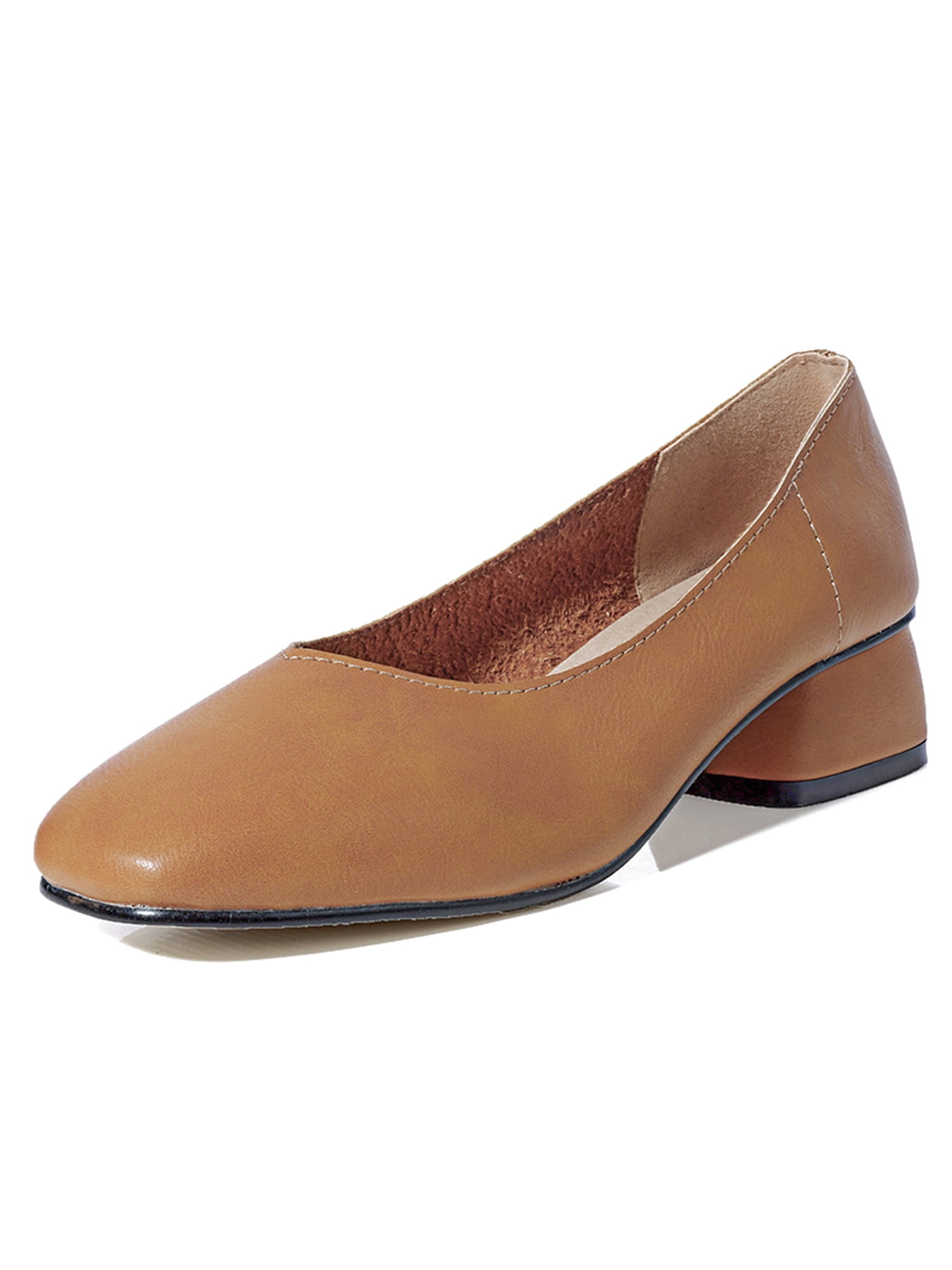 Red brown buckle strap low cut thick heel dress shoe | Womens heel dress  shoes online 2147WS