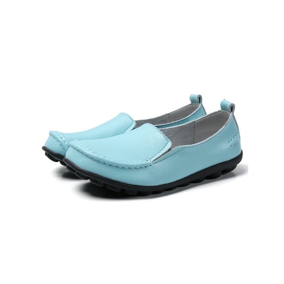 SIMANLAN Womens Flats Slip On Loafers Round Toe Leather Shoes Women Non-slip Casual Shoe Ladies Lightweight Bright Blue 12