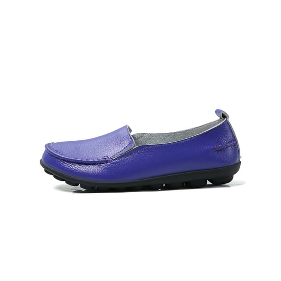 SIMANLAN Womens Flats Slip On Loafers Round Toe Leather Shoes Women Non-slip Casual Shoe Ladies Lightweight Purple 12