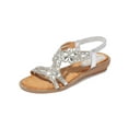 thumbnail image 1 of SIMANLAN Womens Gladiator Sandal Flat Rhinestone Casual Elastic Ankle Strap Summer Beach Shoes, 1 of 6