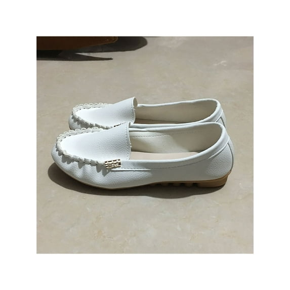 SIMANLAN Womens Loafers Slip On Boat Shoe Flat Flats Women Lightweight Casual Shoes Ladies Hand-Stitching Moccasin White 8