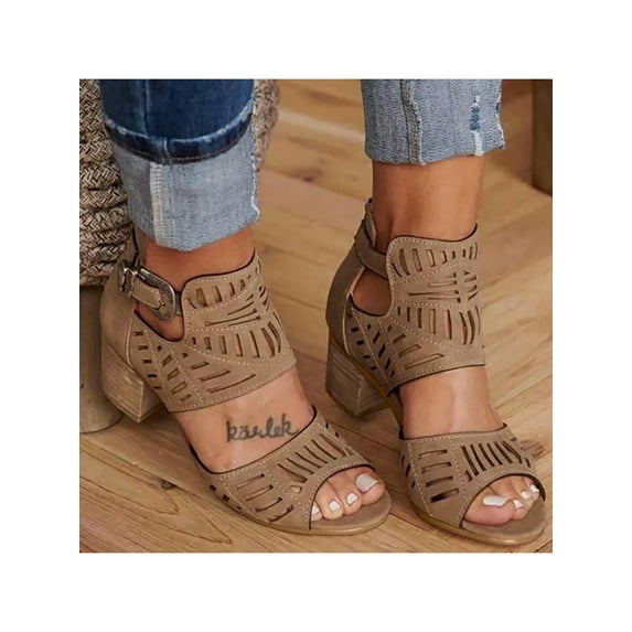 SIMANLAN Womens Low Block Heel Dress Shoe Ladies Fashion Buckle Sandals