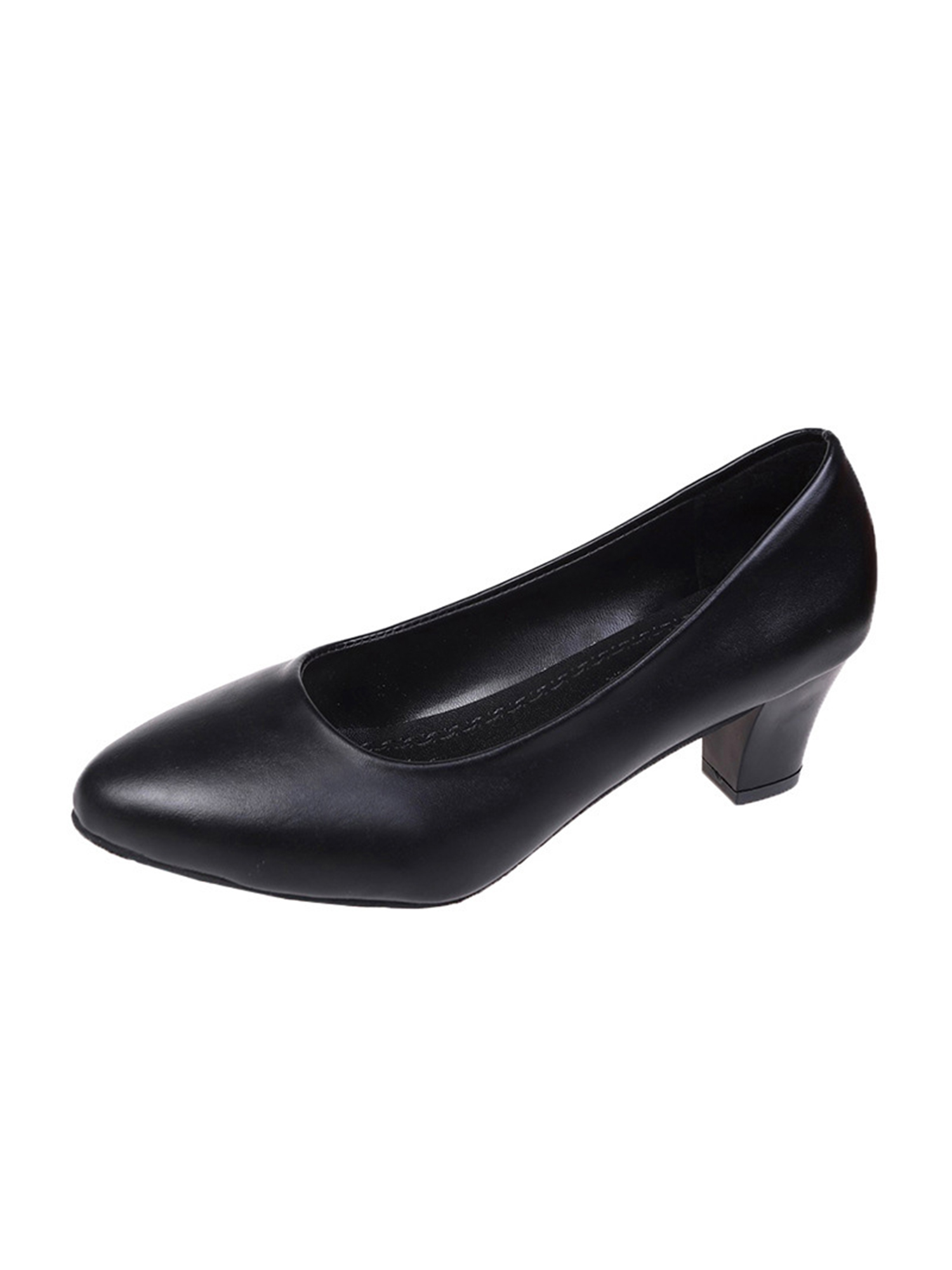 SIMANLAN Womens Low Heel Pumps Shoes Casual Slip On Pointed Toe Chunky Heels Black 6 Walmart