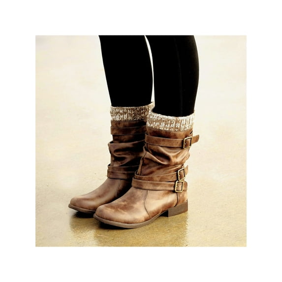 SIMANLAN Womens Military Buckle Combat Boots Ankle Mid Chunky Low Heel Fashion Booties