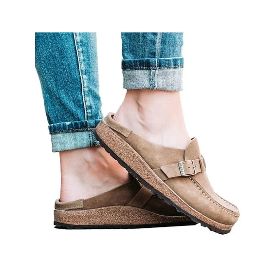 SIMANLAN Womens Open Back Shoes Slip On Loafer Non Slip Flat Shoes Casual Summer Beach Size 9 Brown