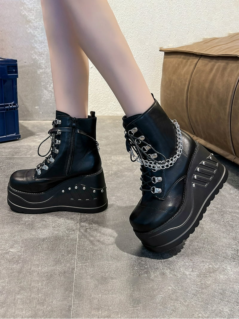 wym_7711 SIMANLAN Womens Platform Boots Wedge Booties Side Zip Ankle