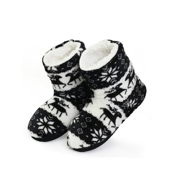 SIMANLAN Womens Socks Boot Soft Plush Booties Slipper Xmas Christmas Slippers Women Anti-slip Warm Shoes Ladies Fluffy House Shoe Black 5.5-7.5