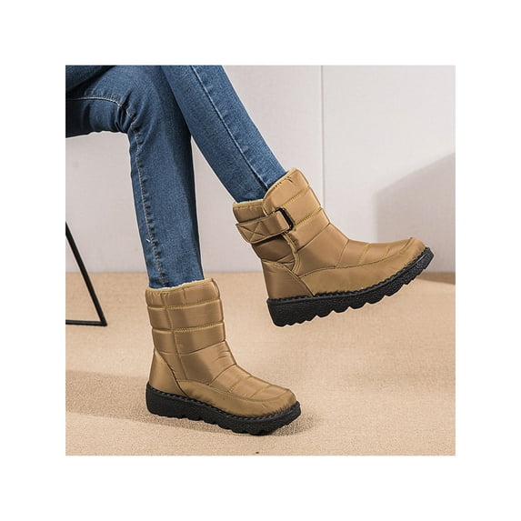 SIMANLAN Womens Winter Snow Boots Slip On Mid Calf Bootie Anti-Slip Faux Fur Lined Waterproof Outdoor Footwear
