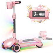 SIMATE Electric Scooter for Kids Ages 4-10,Thumb Accelerator, LED Lights LCD Screen, 3 Adjustable Height & 3 -Wheels Electric Scooter for Girls/Boys,5mph