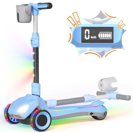 SIMATE Electric Scooter for Kids Ages 4-10,Thumb Accelerator, LED Lights LCD Screen, 3 Adjustable Height & 3 -Wheels Electric Scooter for Girls/Boys,5mph