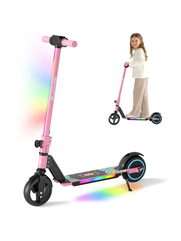 Electric Scooter for Kids Ages 6-14, Kick Scooter with LED Display & Colorful Lights, Dual Braking System & Foldable,130W Powerful Motor,Top 8.7mph & 5 Miles