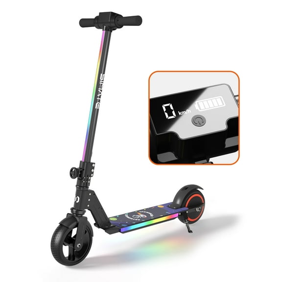 SIMATE Electric Scooter for Kids Ages 6-14, Scooter with LED Light, Dual Braking System & Foldable,Top 8.7mph & 5 Miles ,130W