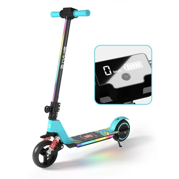 SIMATE Electric Scooter for Kids Ages 6-14, Kick scooter with Dual Braking System,Foldable,LED Light,Top 8.7mph & 5 Miles ,130W