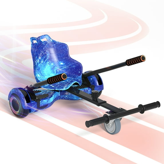 SIMATE Hoverboard with Go Kart, Bluetooth Hoverboard with Seat Attachment, 6.5" Wheels, Colorful LED Lights,GalaxyPurple