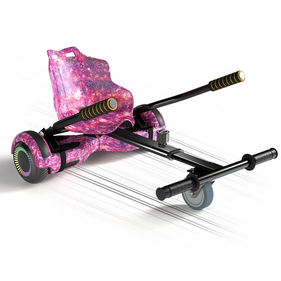 SIMATE Hoverboard with Go Kart, Bluetooth Hoverboard with Seat Attachment, 6.5" Wheels, Colorful LED Lights,GalaxyPurple
