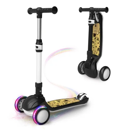 SIMATE Kids Kick Scooter Ages 3-12, 3 Wheel Scooter with Light Up Wheels & 3 Adjustable Handlebars, Boys and Girls Gift,Black