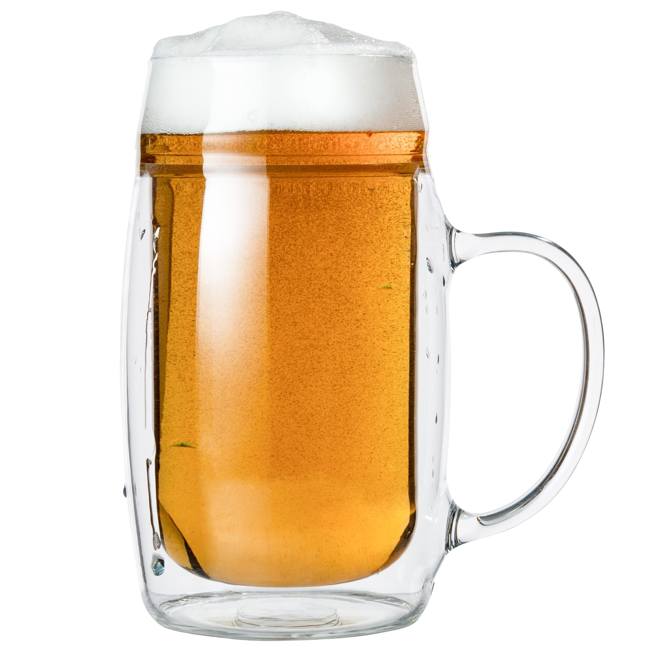 Simax Beer Mugs for Men: 17 oz Double Walled Glass Beer Mug - Freezable Beer Glasses - Pint Beer Mugs & Steins - Beer Mugs with Handles - Insulated