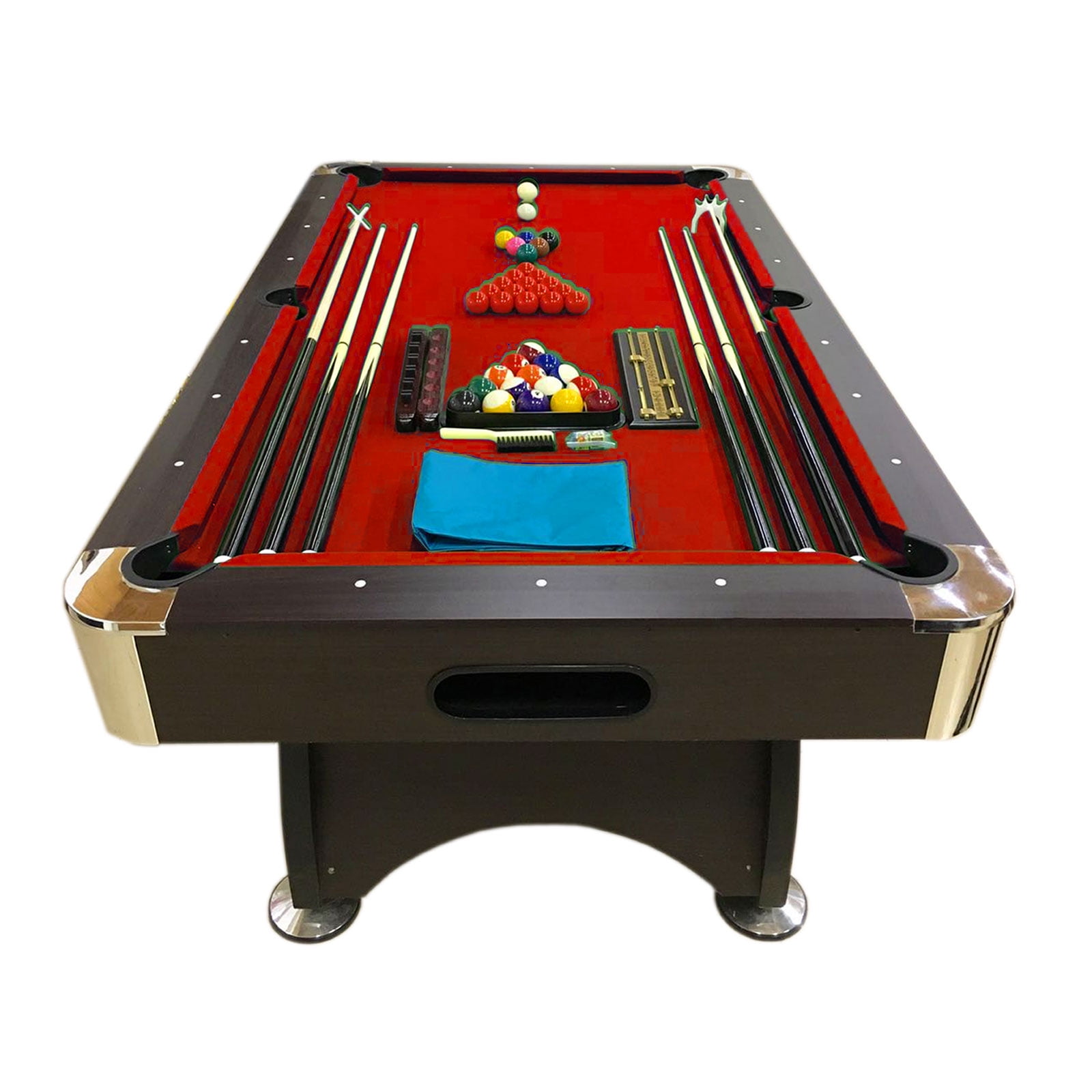7-Foot Dark Brown and Red Cherry Wood Pool Table with Accessories