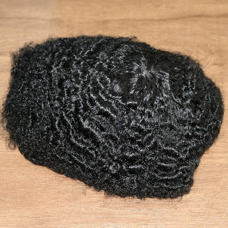 SIMBEAUTY Indian Remy Human Hair Curl Toupee 10x8inch for Men with Men Hair System Replacement Wig (1# Jet Black- 15MM Curly)