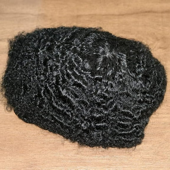 SIMBEAUTY Indian Remy Human Hair Curl Toupee 10x8inch for Men with Men Hair System Replacement Wig (1# Jet Black- 15MM Curly)