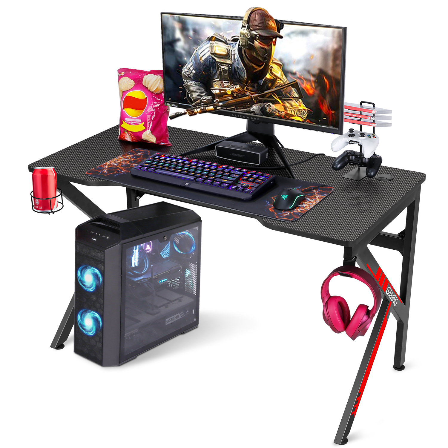SIMBR Gaming Desk, 48" K-Frame Design Computer Desk, Large Workstation Gaming Table for Gaming Laptop, Office PC Gamer Desk with Controller Stand Cup Holder Headphone Hook - image 1 of 6