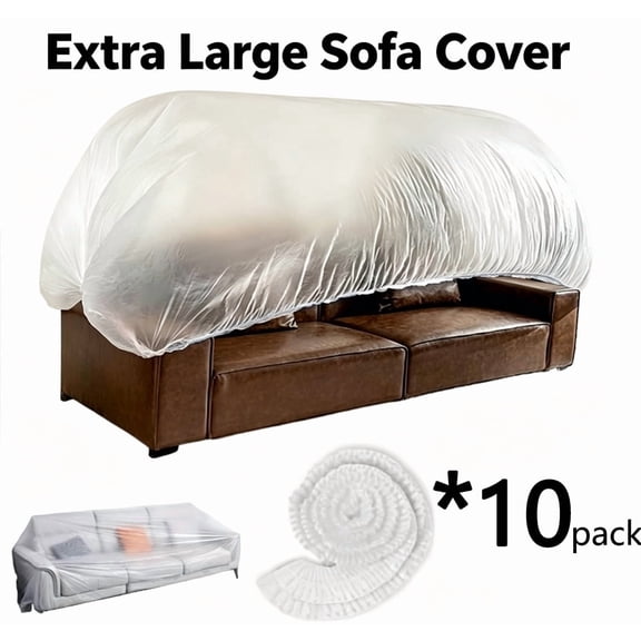 SIMDOO 10 PackDisposable Furniture Dust Covers with Elastic,Extra Large Sofa Couch Cover, Clear Moving Storage Bag for Bed Sofa Dining Table TV Cabinet,17 x 10.5 Ft