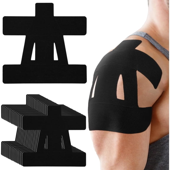 SIMDOO 20 Count Kinesiology Tape for Shoulder Pain Relief Pre Cut Sports Waterproof Breathable Enhance Elastic Kinesiology Athletic Tape for Shoulder Support and Muscle Baseball Sports(Black)